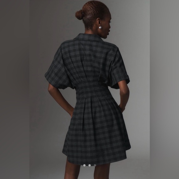 Exquise Tobie Mini Shirt Dress Plaid Pleated Shirt Dress Size Small - Picture 3 of 4